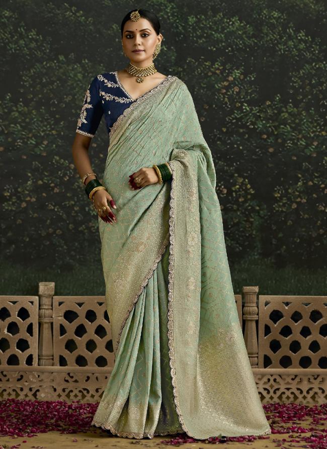 Dola Silk Seagreen Wedding Wear Embroidery Work Saree